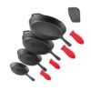 VEVOR 4 Piece Cast Iron Skillet Set  155305 mm Frying Pans with Silicone Handles for All Cooktops