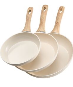 VEVOR 3-Piece Aluminum Nonstick Frying Pan Set 20/24/28 cm with Cool-Touch Handle