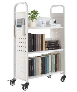 VEVOR 3-Tier Rolling Book Cart with L-Shaped Shelves