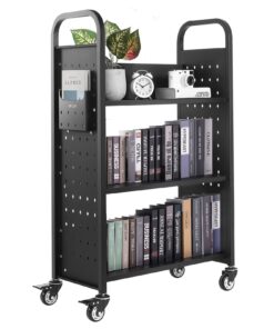 VEVOR 3-Tier Rolling Book Cart with L-Shaped Single-Sided Shelves