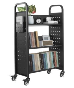 VEVOR 3-Tier Rolling Book Cart with V-Shaped Shelves