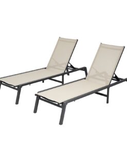 VEVOR 2pcs Foldable Aluminum Chaise Lounge Chairs with 5-Position Adjustable Backrest for Outdoor Sunbathing