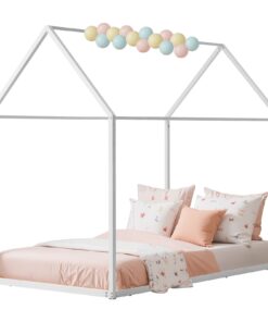 VEVOR Twin Size Metal Kids House Bed Frame with Roof