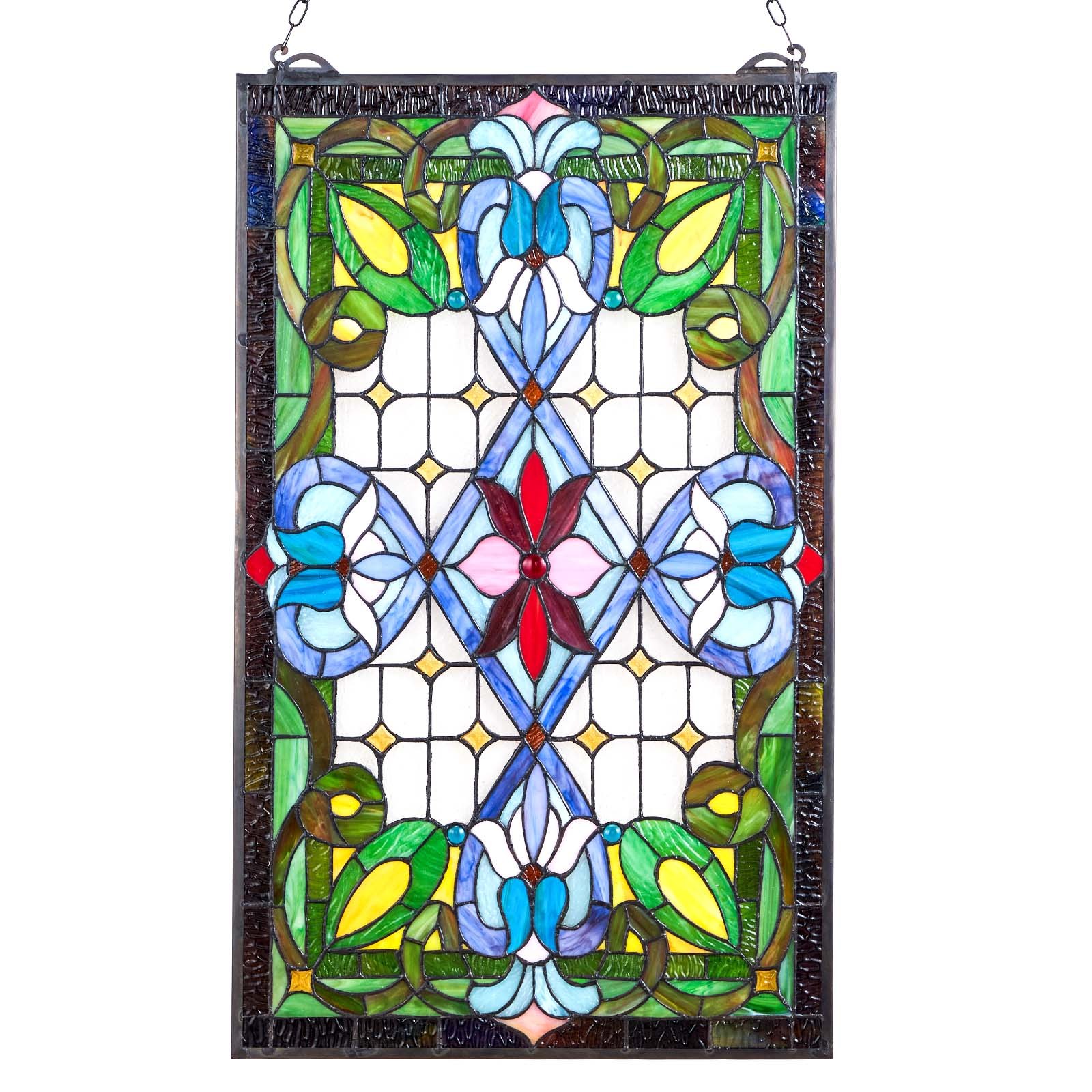 MEB9O3EQglasspanelm10012  VEVOR Instrumenti un Citi Darbarīki | Pieejami Uzticami Mājas uzlabošanai VEVOR 43x74 cm Tiffany Style Stained Glass Hanging Window Panel with Chain  Colorful Decorative Art Glass