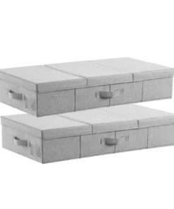 VEVOR 48L Foldable Under Bed Storage Boxes 2-Pack – Linen Fabric Clothes Organizer with Zippers & Handles