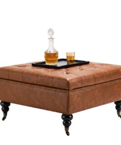 VEVOR 79 cm Square Leather Storage Ottoman Coffee Table with Wheels for Living Room or Bedroom