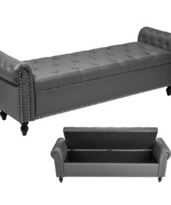 VEVOR Gray PU Leather Ottoman Bench with Storage