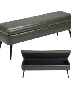 VEVOR Green PU Leather Storage Ottoman Bench with Metal Legs