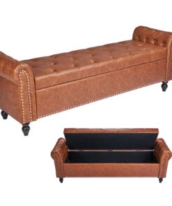 VEVOR Brown PU Leather Ottoman Bench with Storage