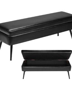 VEVOR Black PU Leather Storage Ottoman Bench with Metal Legs and Soft-Close Lid