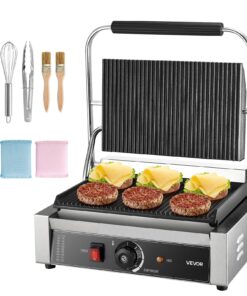 VEVOR Commercial Panini Press Grill 34x23 cm – Stainless Steel Sandwich Maker with Adjustable Temp & Non-Stick Griddle