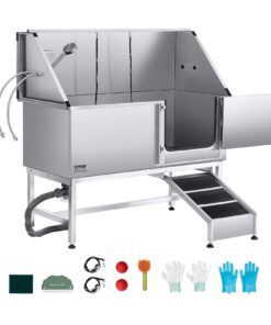 VEVOR 157.5 cm Stainless Steel Dog Grooming Bath Tub with Ramp