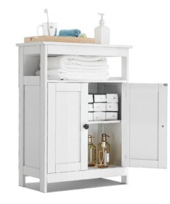 VEVOR White 3-Tier Wooden Bathroom Floor Cabinet with Adjustable Shelf