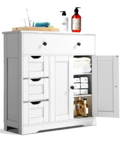 VEVOR White MDF Bathroom Floor Cabinet with 4 Drawers