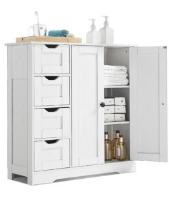 VEVOR White Wooden Bathroom Floor Cabinet with 4 Drawers & Adjustable Shelf