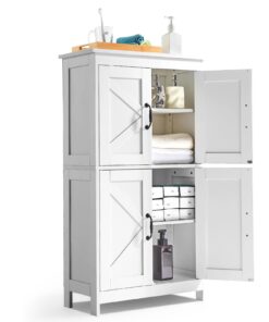 VEVOR White Wooden Bathroom Floor Cabinet with Adjustable Shelves