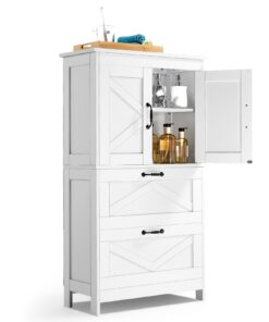 VEVOR White Wooden Bathroom Floor Cabinet with 2 Drawers & Adjustable Shelf