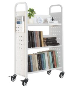 VEVOR 3-Tier Rolling Book Cart with V-Shaped Shelves