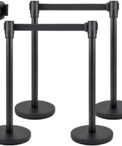 VEVOR Crowd Control Stanchion Set – 4 Steel Posts with 2 m Retractable Black Belts