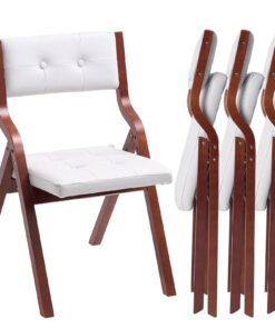 VEVOR Set of 4 White Wooden Folding Chairs with Padded Cushions