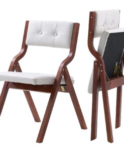 VEVOR Set of 2 White Wooden Folding Chairs with Padded Cushion