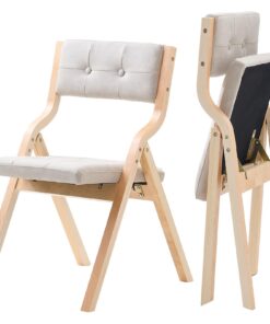 VEVOR Set of 2 Beige Wooden Folding Chairs with Padded Cushion