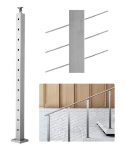 VEVOR 106 cm Stainless Steel Cable Railing Post with 30° Angled Holes for Stairs