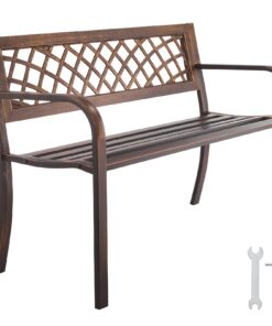 VEVOR 116 cm Outdoor Patio Bench with Metal Frame & PVC Mesh Backrest