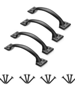VEVOR 4Pcs 152mm Black Carbon Steel Barn Door Handles – Heavy Duty Pulls for Garden Gates