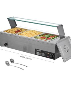 VEVOR 1500W Commercial Buffet Food Warmer with 3 x 1/2 GN Pans