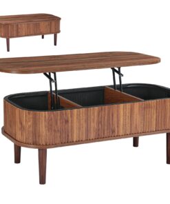 VEVOR 1000 mm Lift-Top Fluted Oval Walnut Coffee Table with Hidden Storage & Smooth Mechanism