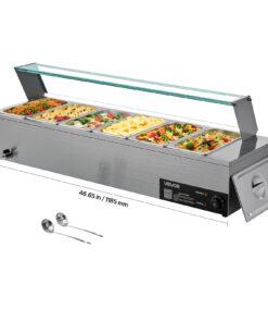 VEVOR Commercial Bain Marie Food Warmer with Glass Cover – 6 x 1/3 GN Pans