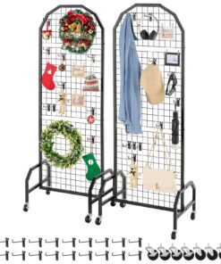 VEVOR 2-Pack Grid Wall Panel 600x1640 mm Wire Display Rack with Wheels