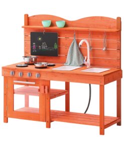 VEVOR Outdoor Wooden Mud Kitchen for Kids – Waterproof Pretend Playset with Accessories