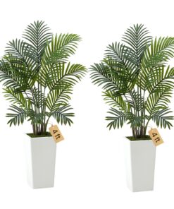 VEVOR 1219 mm 2-Pack Artificial Areca Palm Trees with White Indoor Planter – Realistic Tropical Plant Decor