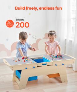 Wooden Play Table with Storage and Convertible Play Areas