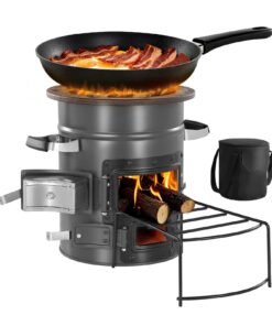 VEVOR Portable Wood & Charcoal Rocket Stove with Double Door – Steel Outdoor Camping Stove with Cast Iron Top & Carry Bag