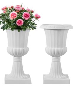 VEVOR 25x42 cm White Plastic Pedestal Urn Planters with Drainage for Indoor & Outdoor Flowers