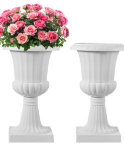 VEVOR White Plastic Pedestal Urn Planter 40x67 cm – Durable Outdoor & Indoor Flower Pot with Drainage