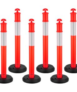 VEVOR 6-Pack 1140 mm Traffic Delineator Posts with Fillable Base and Reflective Strips for Road Safety