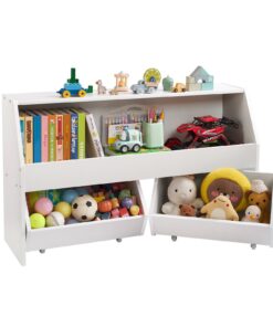 VEVOR Wooden Toy Storage Organizer with 2 Mobile Drawers & Bookshelf – Kids Cabinet for Bedroom