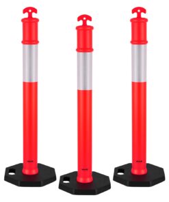 VEVOR 3-Pack 1140 mm Traffic Delineator Posts with Weighted Base & Reflective Strips for Road Safety & Crowd Control