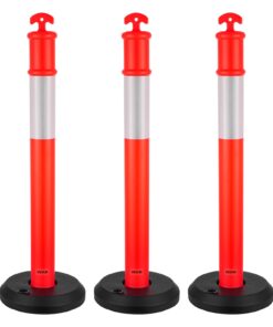 VEVOR 3-Pack 1140 mm Traffic Delineator Posts with Reflective Strips & Fillable Base – Red Safety Cones for Construction & Parking