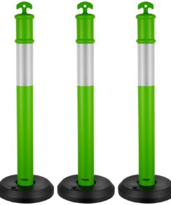 VEVOR 3 gab. 1140 mm satiksmes norobežojošo stabiņu komplekts ar aizpildāmu pamatni un atstarojošām joslām - zaļi drošības konusi būvniecībai un autostāvvietām