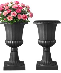 VEVOR 2-Pack Classic Black Plastic Urn Planters 40x67 cm – Indoor/Outdoor Flower Pots for Garden
