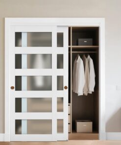 VEVOR 1524x2032mm 5-Lite Frosted Glass Bypass Sliding Closet Doors with Hardware Kit