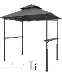VEVOR Outdoor Grill Gazebo 2.43x1.5m with Double-Tier Roof