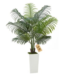 VEVOR 152 cm Artificial Areca Palm Tree with White Planter – Realistic Faux Tropical Plant for Indoor & Outdoor Home or Office Decor