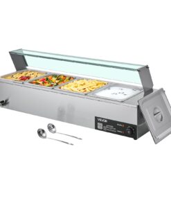 VEVOR 1500W Electric Stainless Steel Buffet Food Warmer with Glass Lid