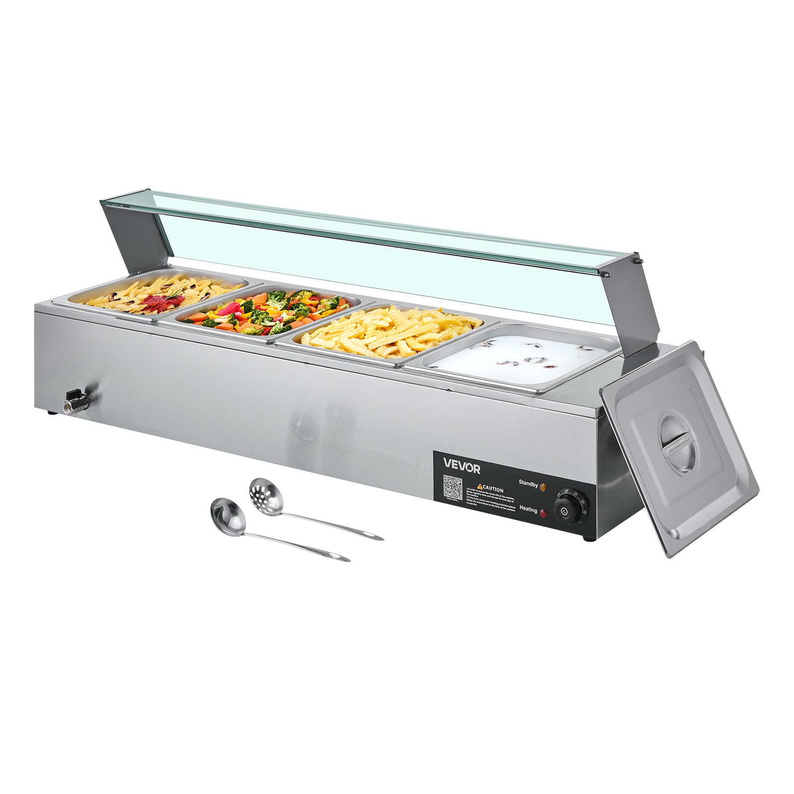 MFOW22S8commercialfoodwarmerm10012  VEVOR Instrumenti un Citi Darbarīki | Pieejami Uzticami Mājas uzlabošanai VEVOR 1500W Electric Stainless Steel Buffet Food Warmer with Glass Lid